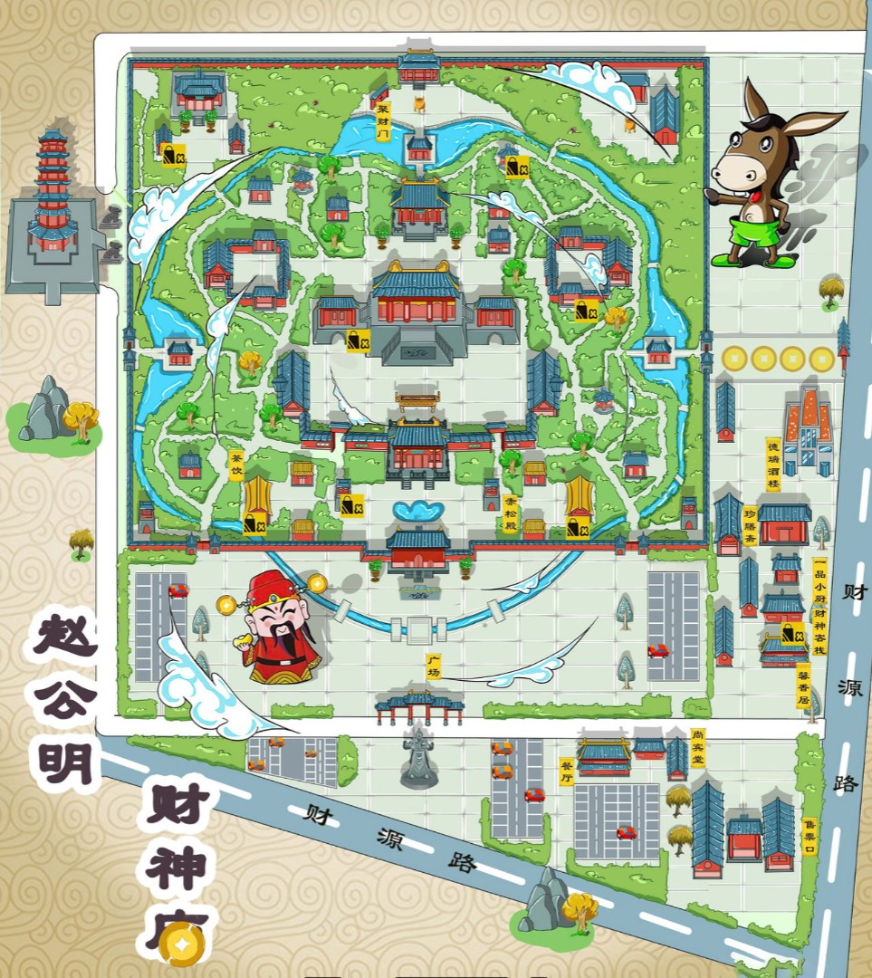 蓝田寺庙类手绘地图